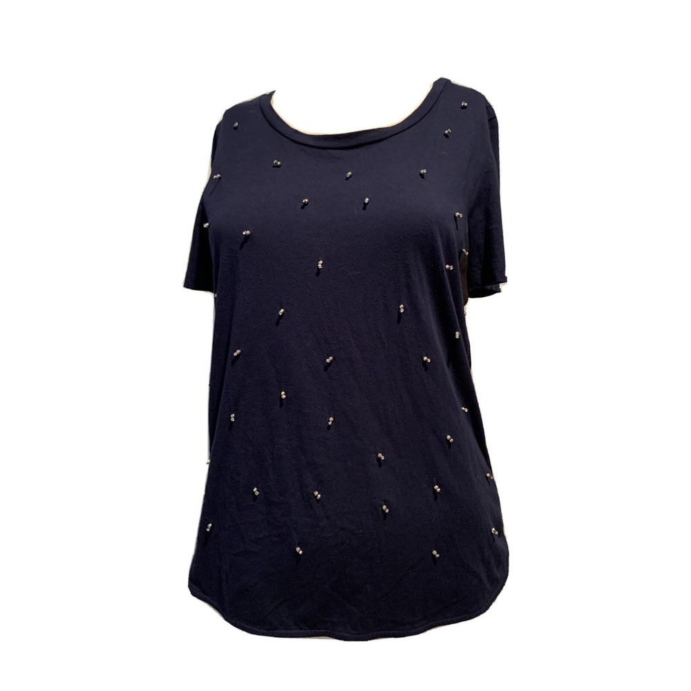 Ann Taylor LOFT Women's XS Short Sleeves High-Low Solid/navy/ Black‎ Blouse